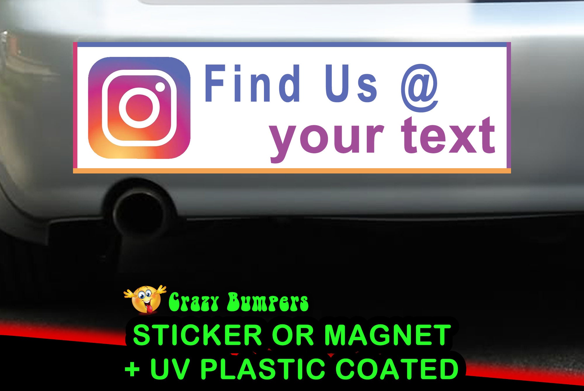 Instagram Your Custom Text Personalized 10 x 3 Bumper Sticker - Custom changes and orders welcomed! Instagram Your Custom Text Personalized 10 x 3 Bumper Sticker - Custom changes and orders welcomed!