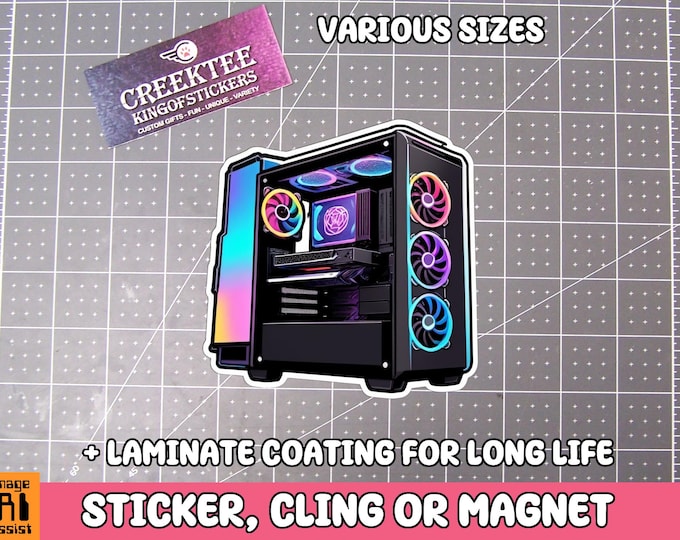 Gaming PC Vinyl Sticker, Magnet or Window Cling in Various Sizes with Laminate Coating