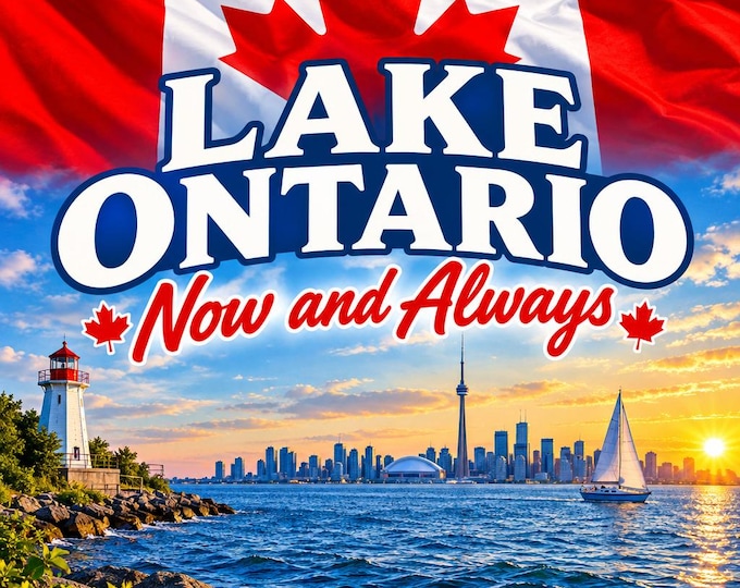 Lake Ontario Now And Always Square Bumper Sticker, Magnet, Vinyl Sticker or Window Cling, UV Laminate Coating, laptop, water bottle