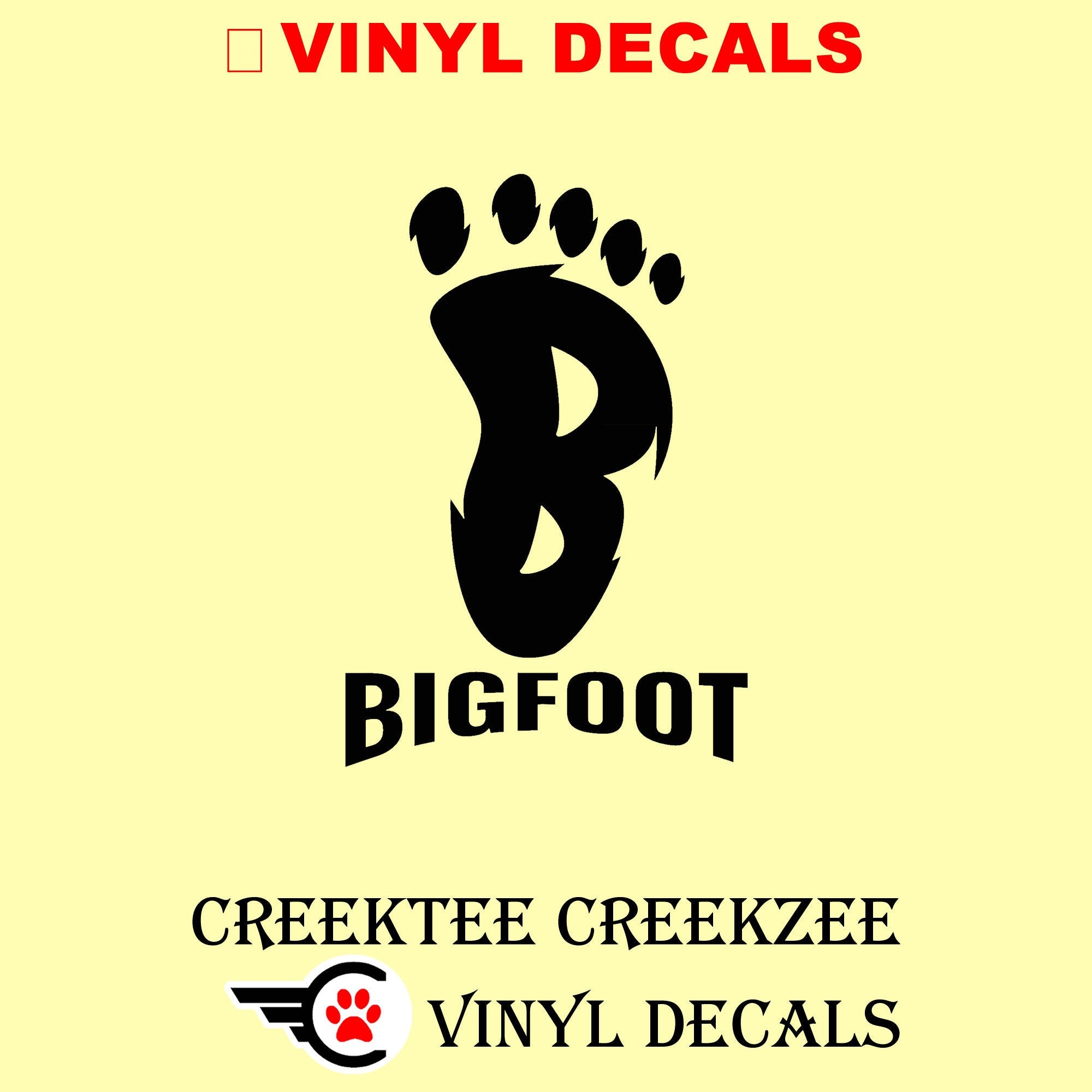 Bigfoot Vinyl Decal Various Sizes and Colors Die Cut Vinyl Decal also in Cool Chrome Colors!