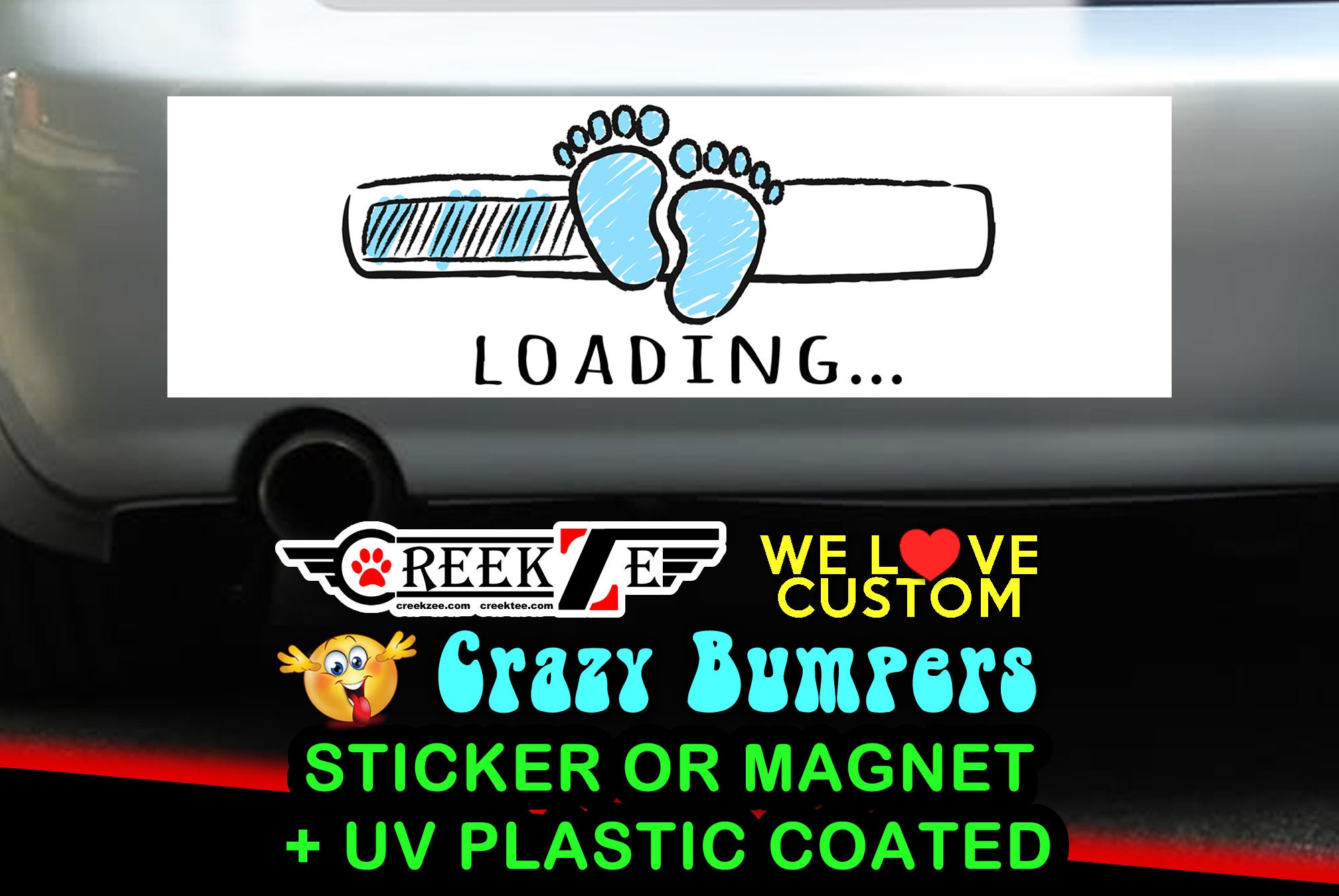 Blue Feet Baby Loading Bumper Sticker or Magnet, various sizes available! Customizable