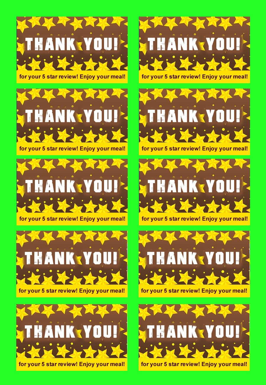 Sheets of 10 Food Delivery Stickers to say thank you and get more reviews