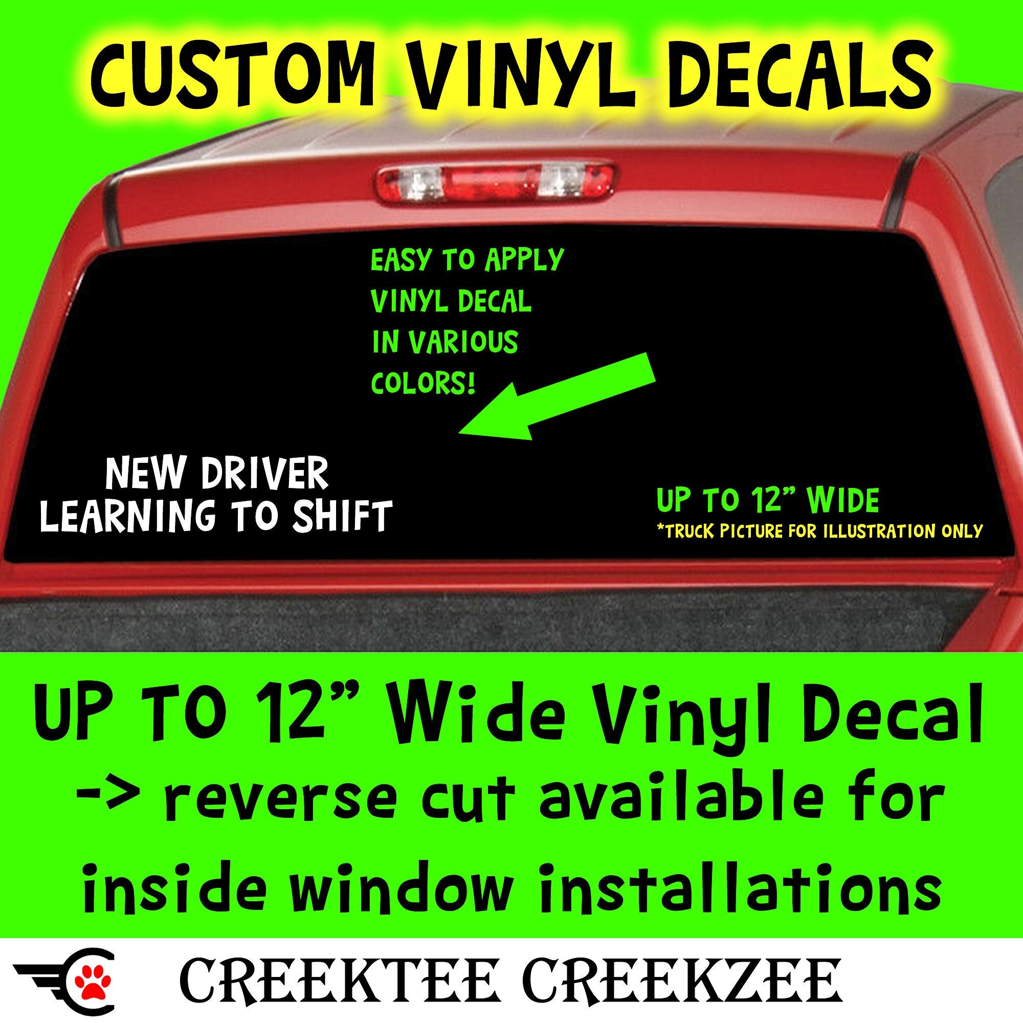 New driver learning to shift Decal in Color Vinyl Various Sizes and Colors Die Cut Vinyl Decal also in Cool Chrome Colors!