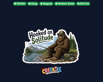 Bigfoot, Sasquatch Fishing Vinyl Sticker, Window Cling or Magnet in UV Laminate Coating