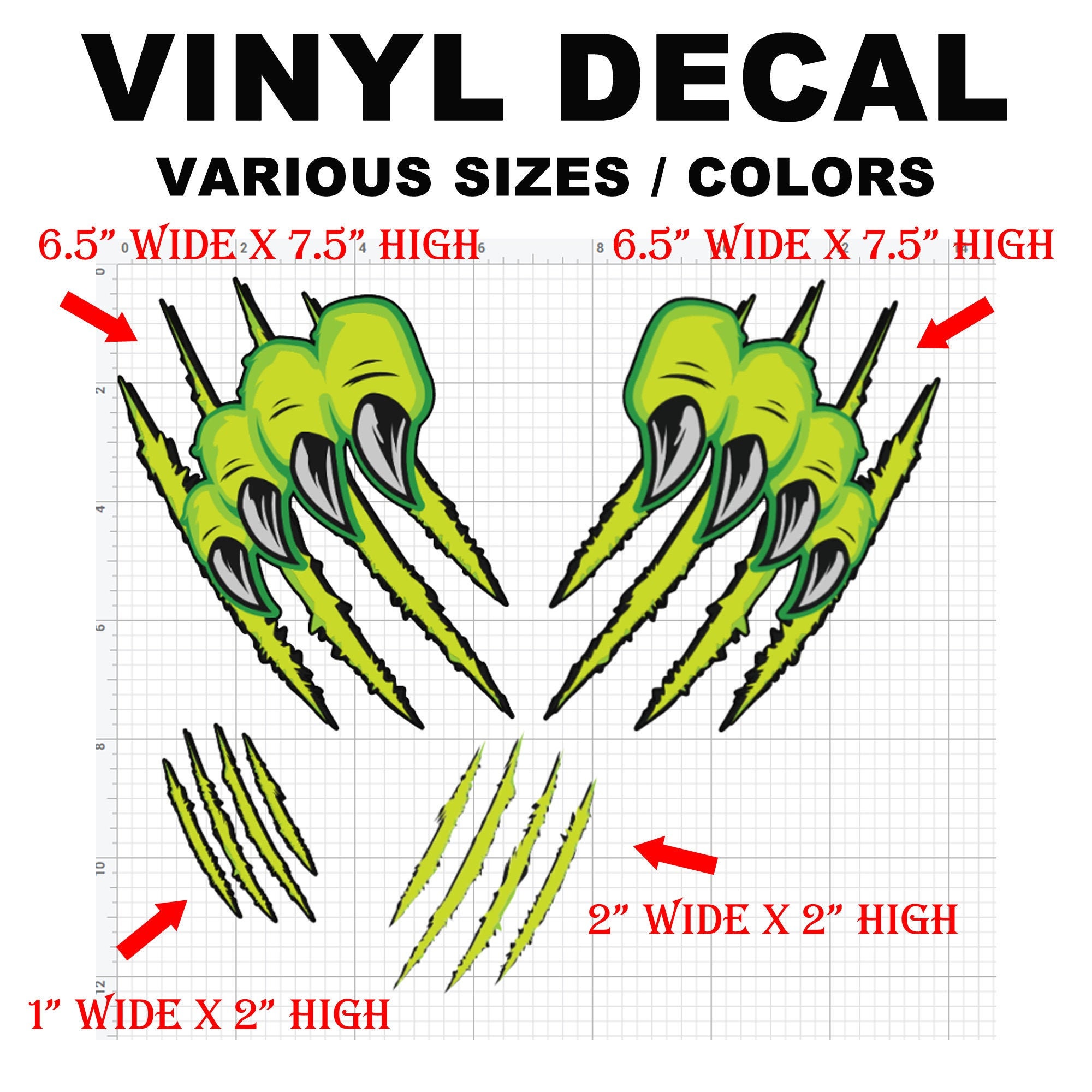 4 Monster Claws Vinyl Sticker Set in various width's Vinyl Sticker, Laminate, UV Laminate and Magnet options!