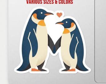Penguins in Love Die-Cut Vinyl Sticker, Magnet or Window Cling in Various Sizes, UV Laminate Coating