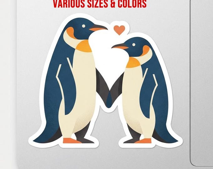 Penguins in Love Die-Cut Vinyl Sticker, Magnet or Window Cling in Various Sizes, UV Laminate Coating