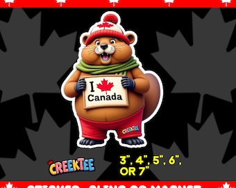I Love Canada CREEK The Canadian Beaver Bumper Sticker, Magnet, Vinyl Sticker or Window Cling, UV Laminate Coating, laptop, water bottle