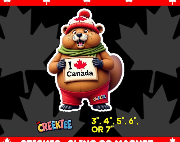I Love Canada CREEK The Canadian Beaver Bumper Sticker, Magnet, Vinyl Sticker or Window Cling, UV Laminate Coating, laptop, water bottle