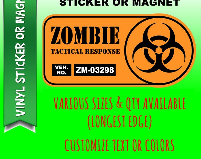 Zombie Response Vehicle bumper sticker or car magnet in various sizes