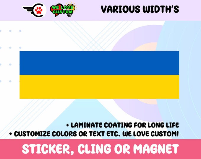 Ukraine Vinyl Sticker, Window Cling or Magnet in UV Laminate Coating Choose 10" for Standard Size