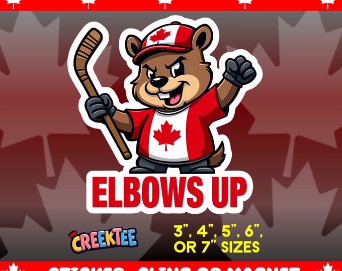 Canadian Elbows Up! Angry Beaver Flying Goose Bumper Sticker, Magnet, Vinyl Sticker, Window Cling, UV Laminate, laptop, water bottle