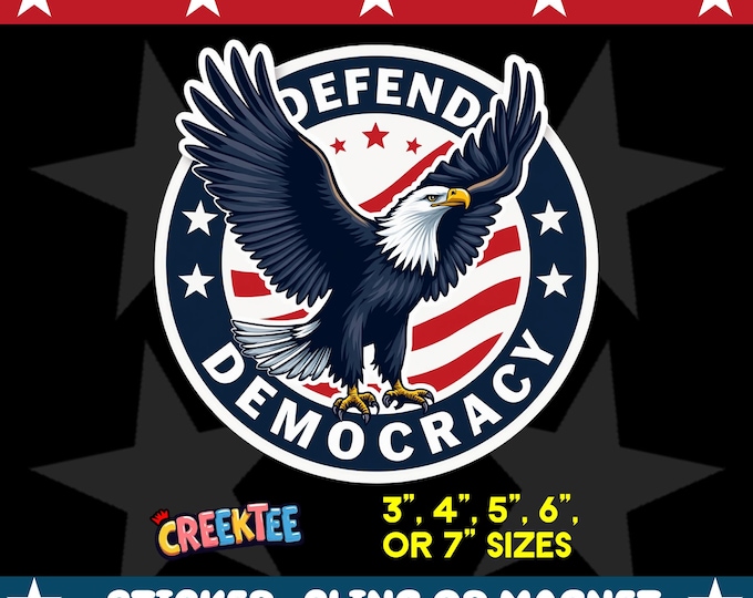 Defend Democracy Bumper Sticker, Magnet, Vinyl Sticker or Window Cling, UV Laminate Coating, laptop, water bottle