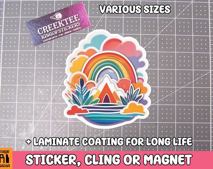 Boho Artistic Rainbow Sticker, Magnet or Window Cling in Various Sizes