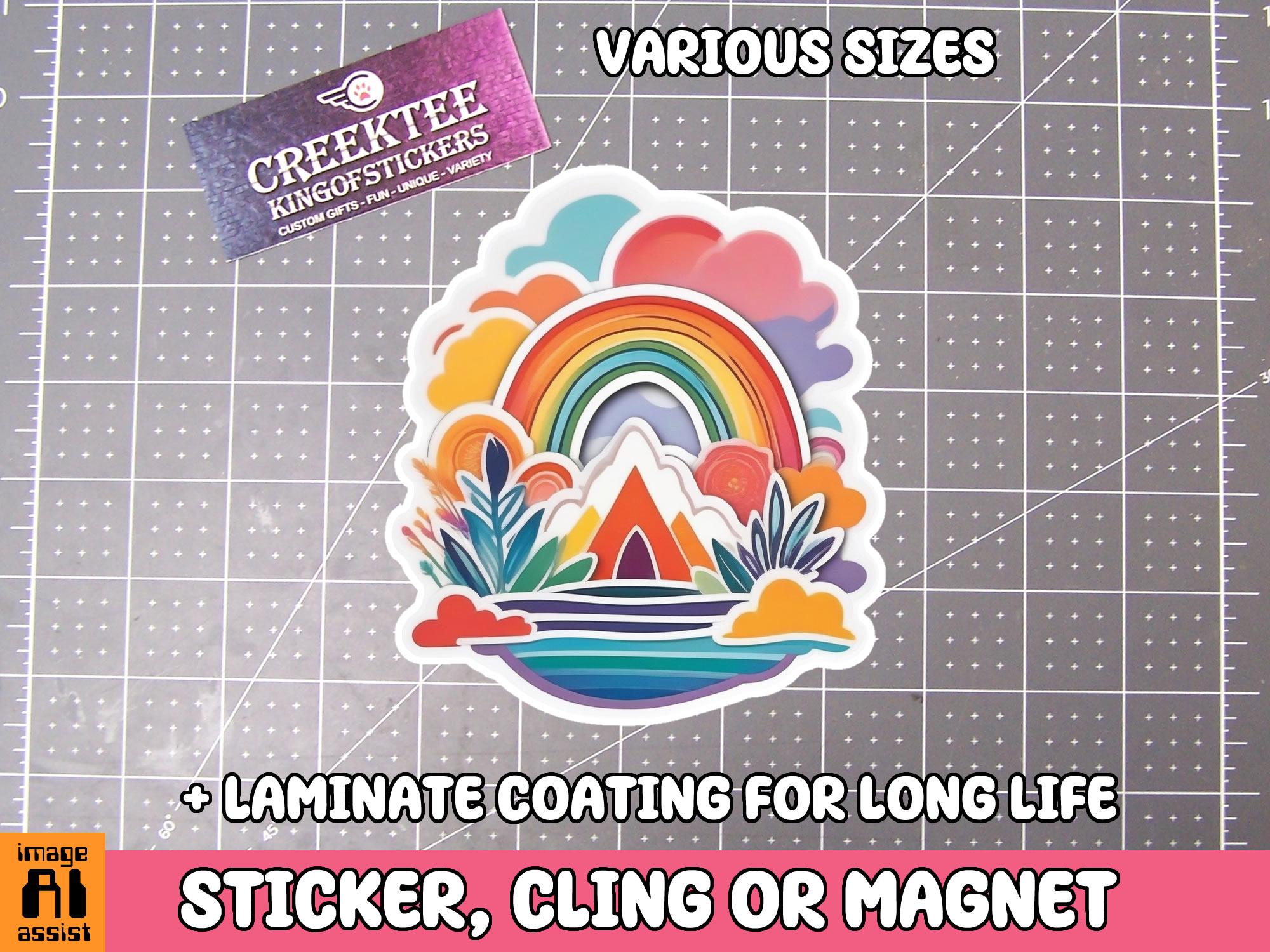 Boho Artistic Rainbow Sticker, Magnet or Window Cling in Various Sizes