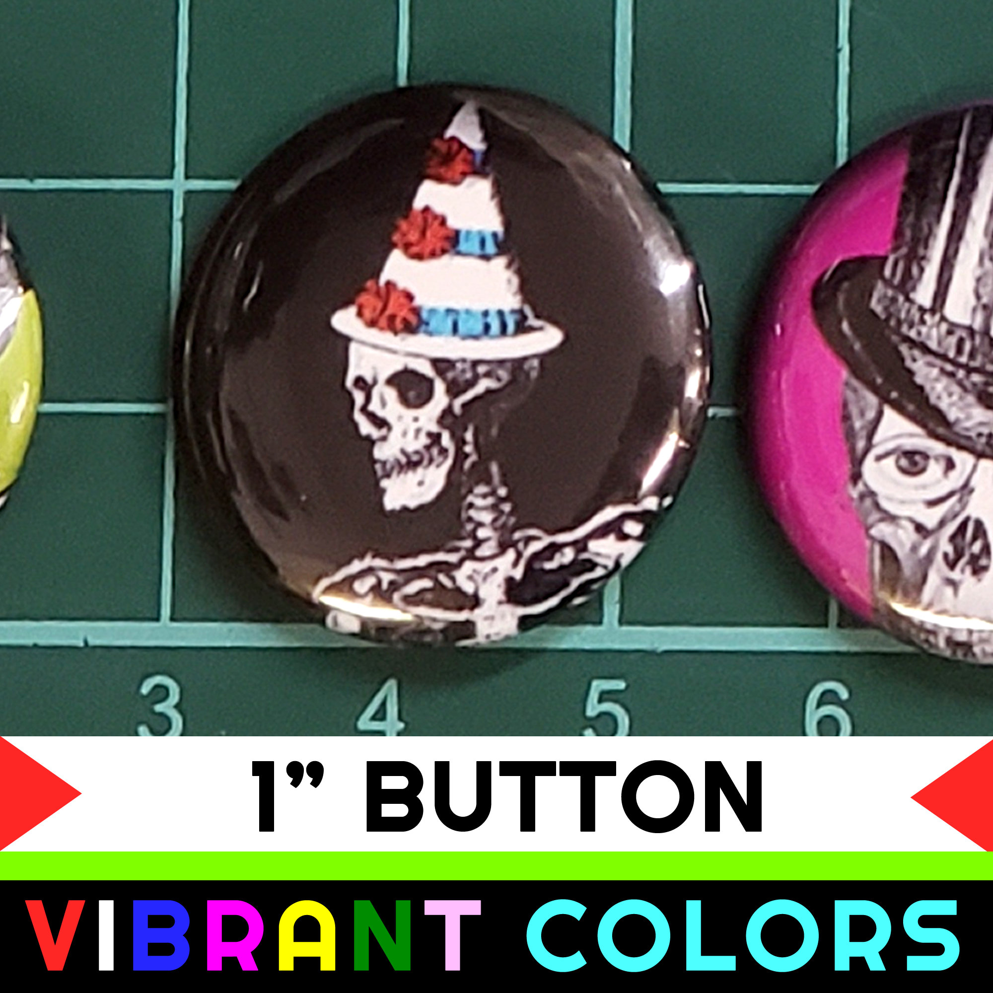 Skull Candy Fun 1 inch buttons. Skull Skeleton Pin back button Skull Candy Fun 1 inch buttons. Skull Skeleton Pin back button
