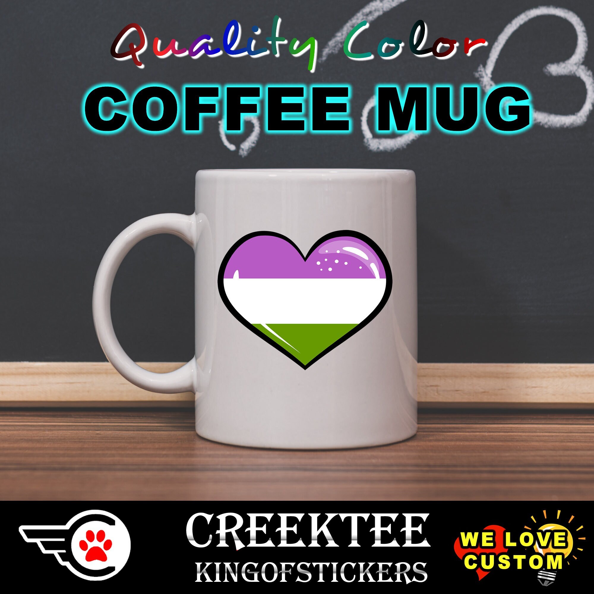 Genderqueer Custom Personalized Coffee Mugs, printed on a 11 or 15 oz White Mug