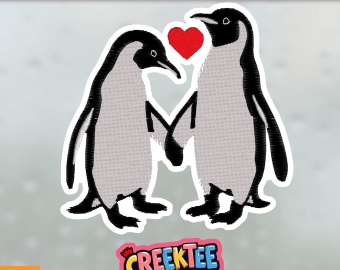 Penguins in Love embroidered look Die-Cut Sticker, Magnet or Window Cling in Various Sizes
