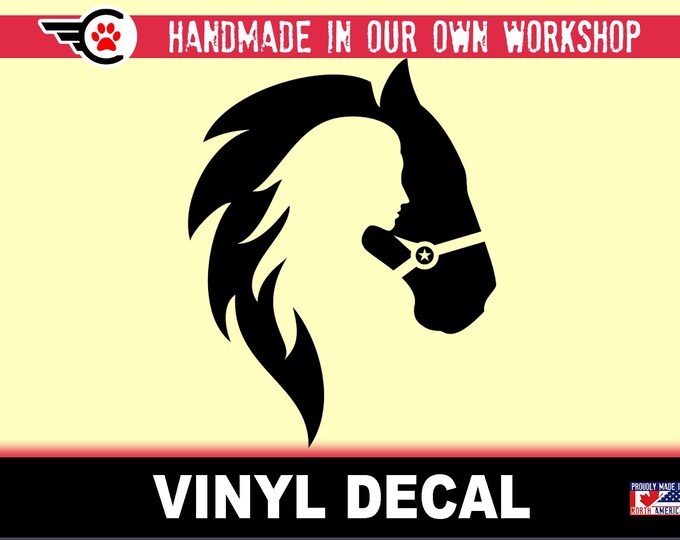 Horse and Girl Outline Vinyl Decal Various Sizes and Colors Die Cut Vinyl Decal also in Cool Chrome Colors