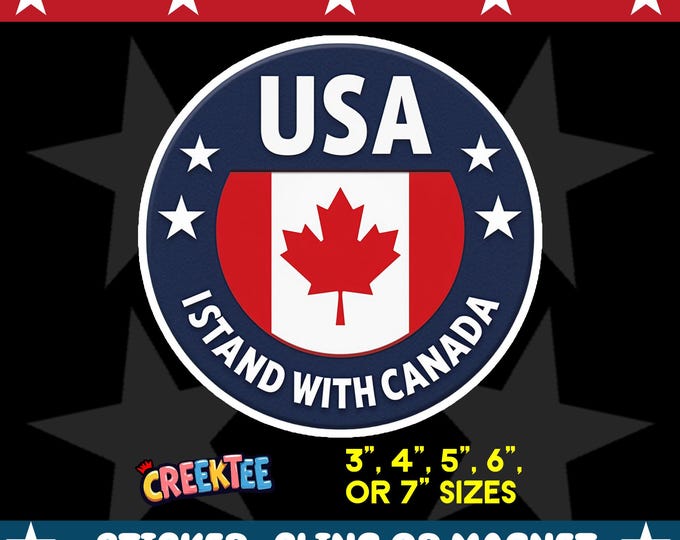 Canada USA Friendship Round Bumper Sticker, Magnet, Vinyl Sticker or Window Cling, UV Laminate Coating, laptop, water bottle