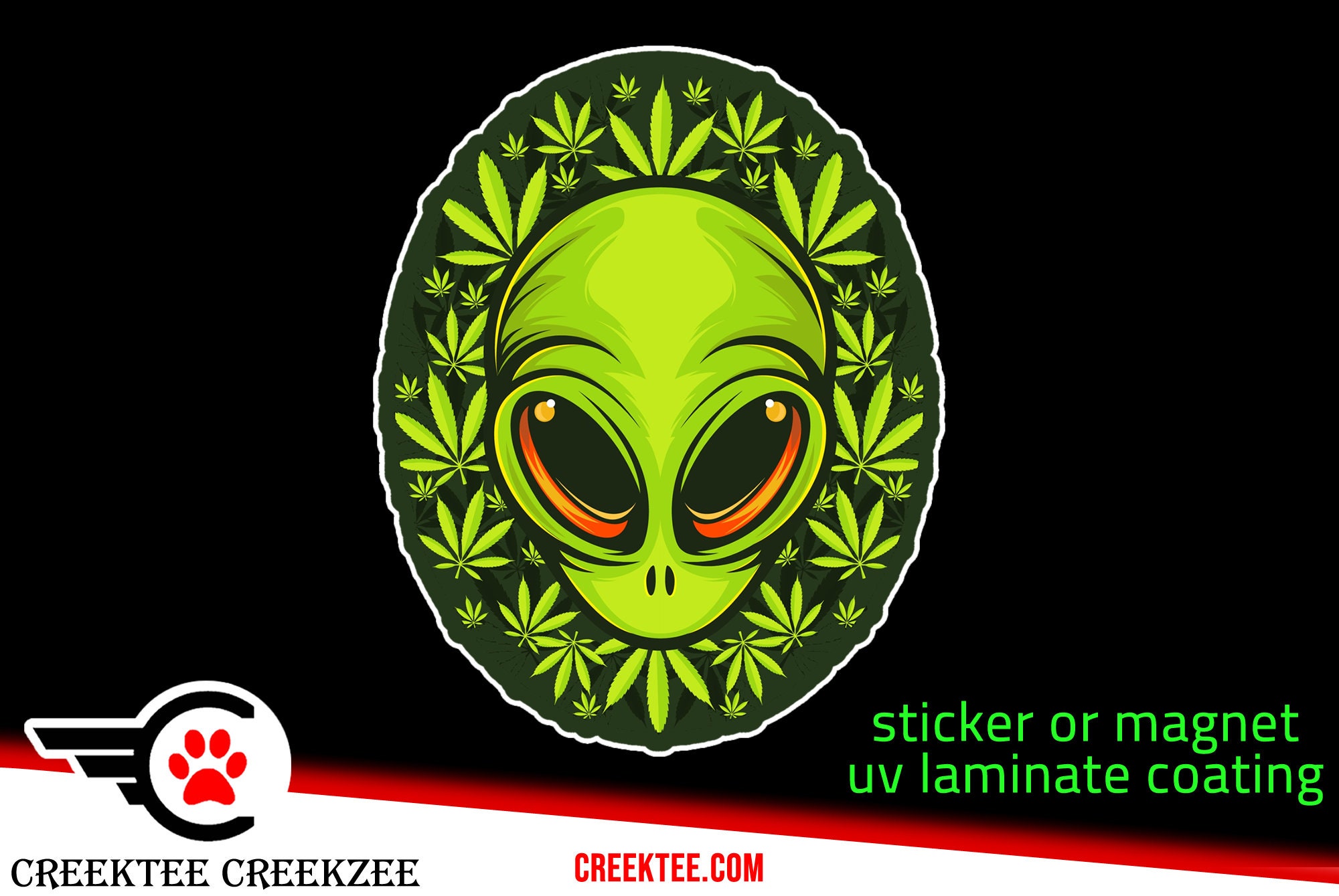 Alien Cannabis sticker or magnet in various wide, vinyl OR standard sticker OR magnet