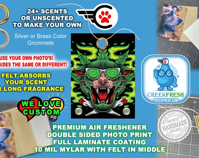 Marijuana Pot High Creature - Premium Car Air Freshener Color Print +Felt middle fragrance absorption. Scent or Non-Scent. Both Sides.