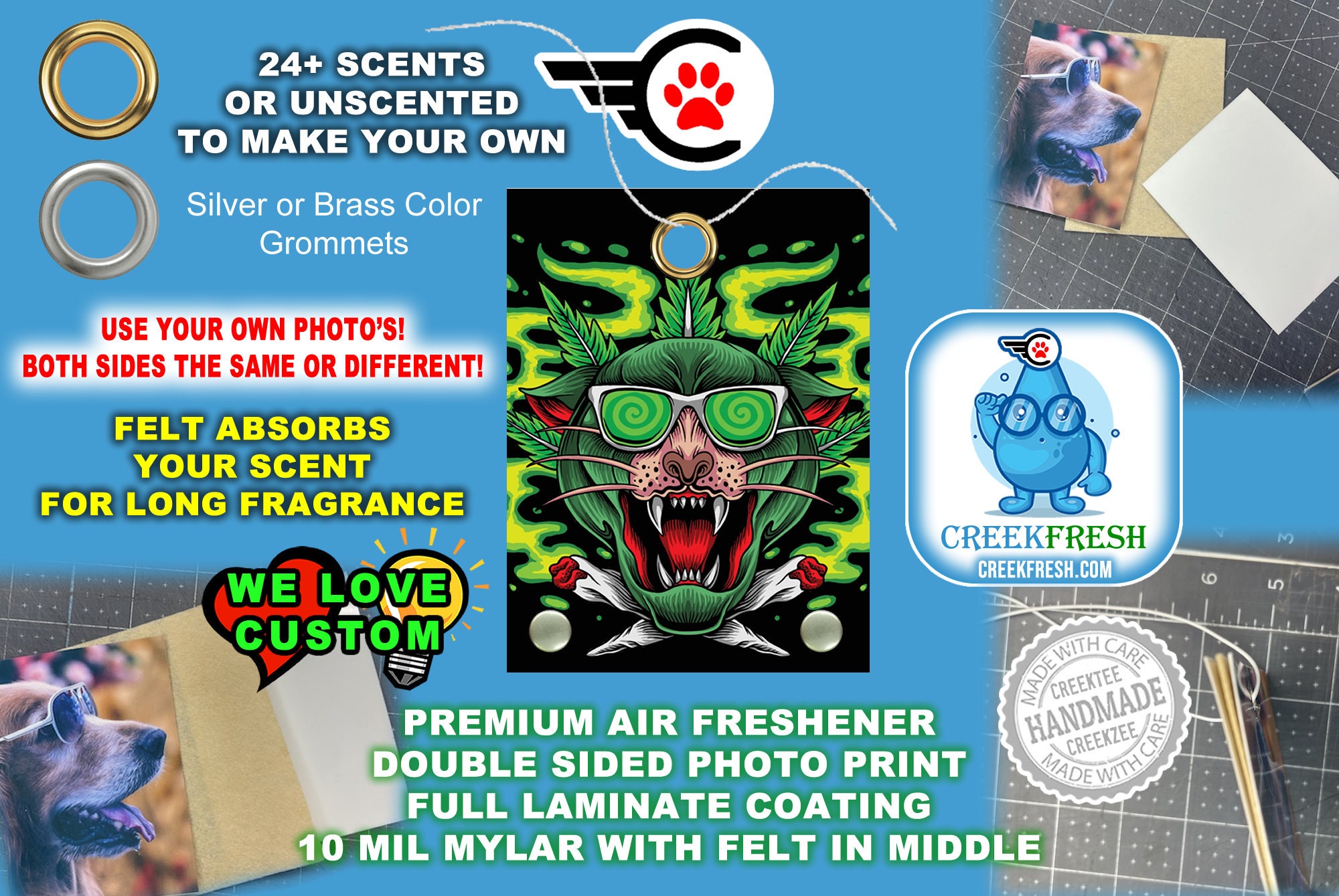 Marijuana Pot High Creature - Premium Car Air Freshener Color Print +Felt middle fragrance absorption. Scent or Non-Scent. Both Sides.