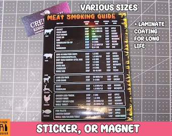 Holographic Meat Smoking Guide Magnet or Sticker in Laminate Coating, Various Heights...