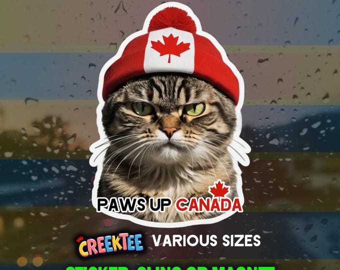 Paws Up Canada Angry Cat Bumper Sticker, Magnet, Vinyl Sticker, Window Cling, UV Laminate, laptop, water bottle