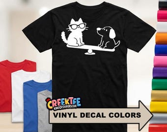 Cat and Dog Playing Fun HTV Vinyl Print Tees Assorted Colors and Sizes
