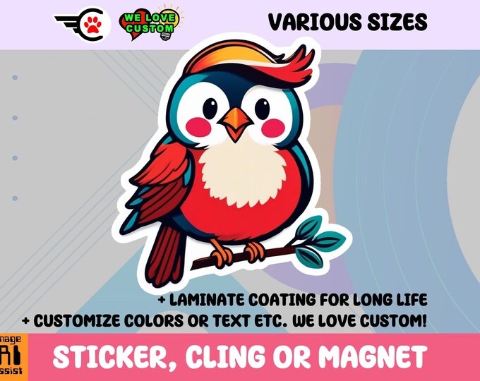 Cute Bird Vinyl Sticker, Magnet or Window Cling in Various Sizes