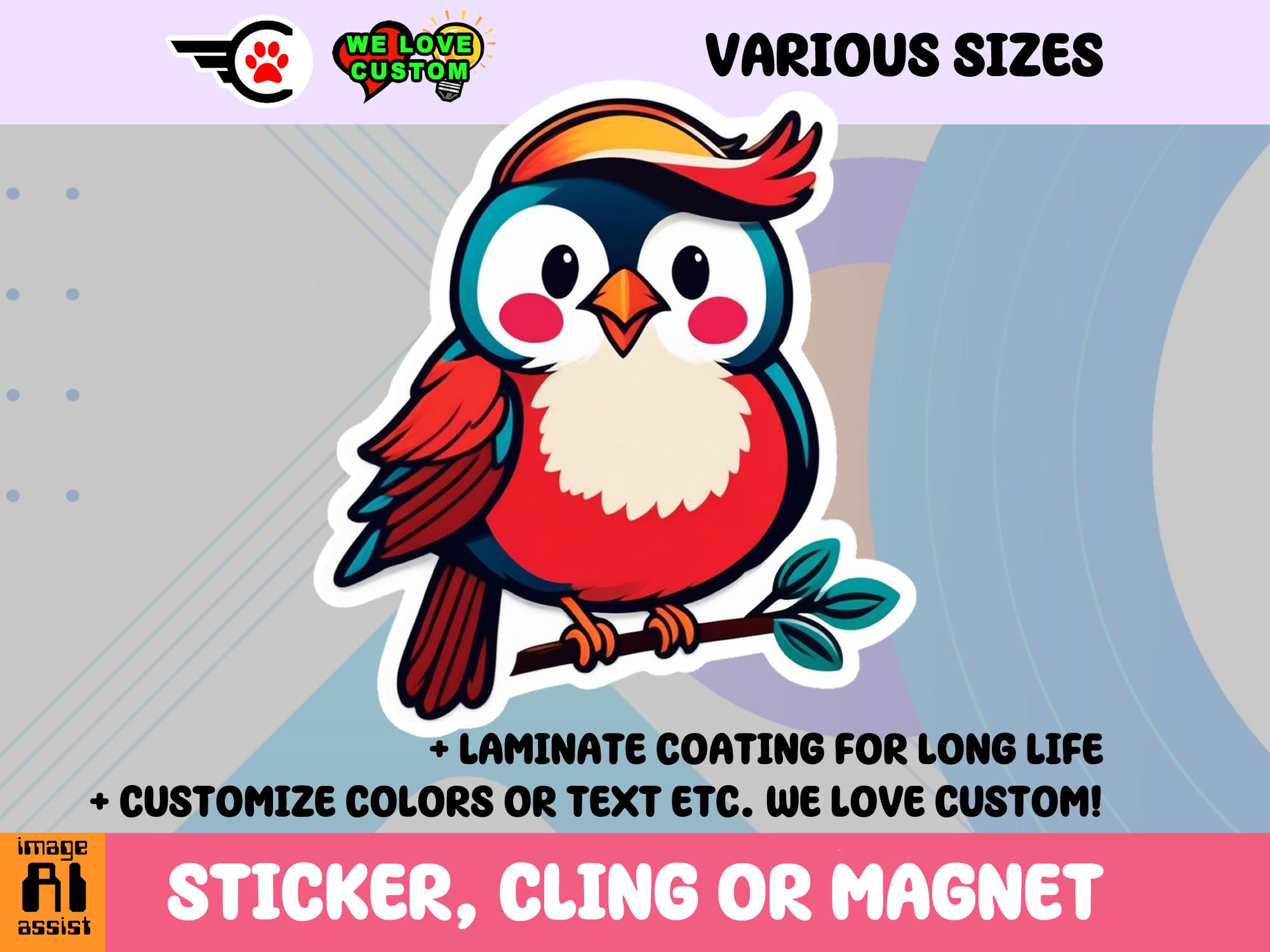 Cute Bird Vinyl Sticker, Magnet or Window Cling in Various Sizes