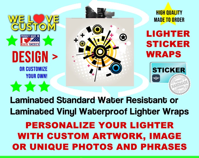 2X Large Lighter Sticker Wrap Cool Design or custom, Standard or Waterproof sticker with laminate long durability, Sticker Wrap Only