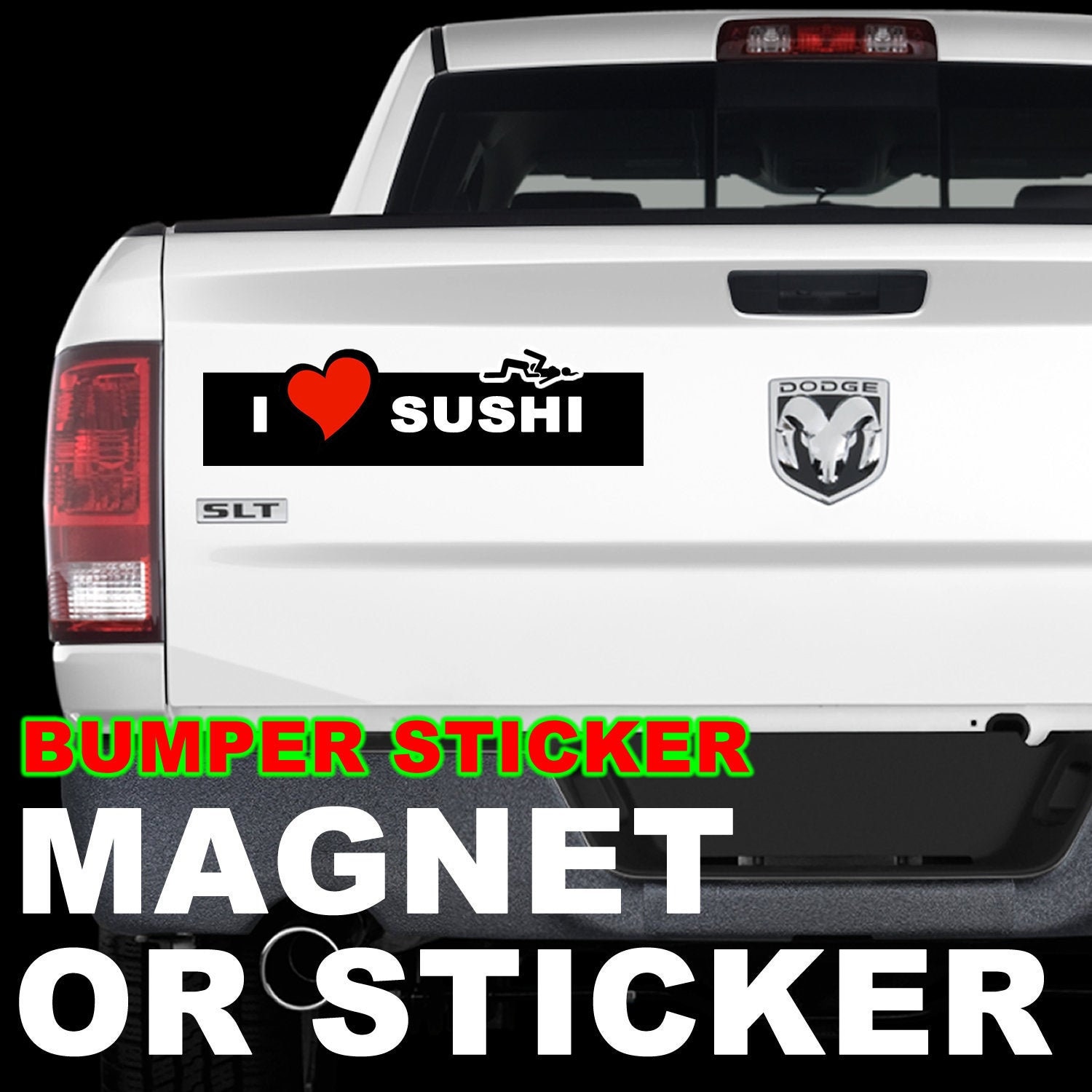 I Love Sushi outline Bumper Sticker 9x2.7 Bumper Sticker or Magnetic Bumper Sticker Available