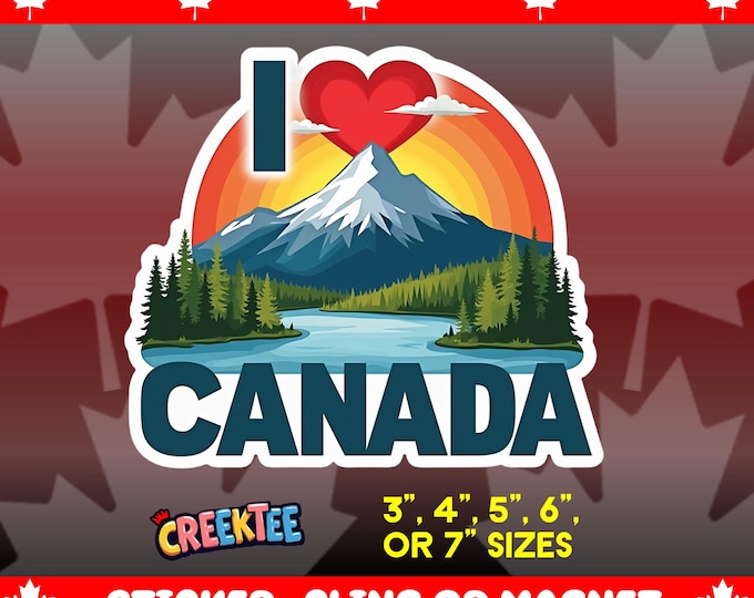 I Love Canada Bumper Sticker, Magnet, Vinyl Sticker or Window Cling, UV Laminate Coating, laptop, water bottle