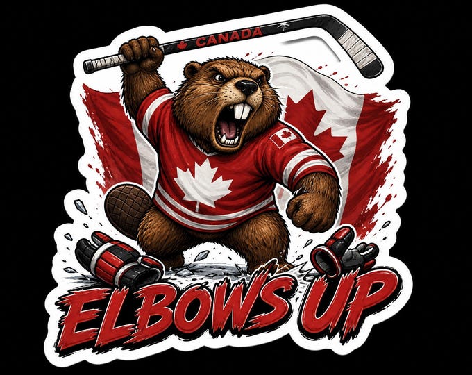 Proudly Canadian Round Elbows Up Bumper Sticker, Magnet, Vinyl Sticker or Window Cling, UV Laminate Coating