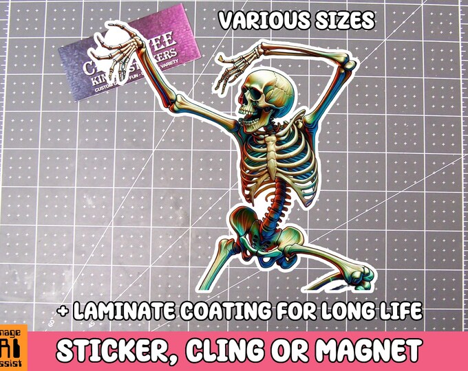 Skeleton Sticker Dancing Skeleton Magnet, dance macabre  Vinyl Sticker, Magnet or Cling in Various Sizes, skull drawing, laptop sticker