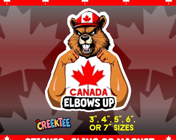 Elbows Up Canada Bumper Sticker, Magnet, Vinyl Sticker or Window Cling, UV Laminate Coating, laptop, water bottle