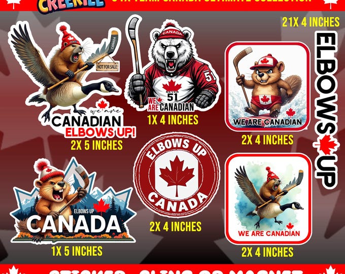 31x Team Canada Ultimate Elbows Up Collection Vinyl Magnet, Vinyl Sticker or Window Cling, UV Laminate Coating