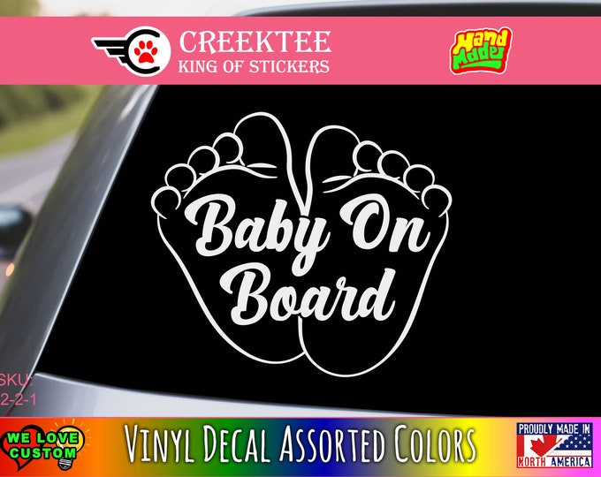 Baby On Board Vinyl Decal Silhouette Various Sizes and Colors Die Cut Vinyl Decal also in Cool Chrome Colors!