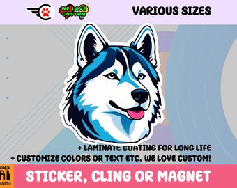 Husky Dog Vinyl Sticker, Magnet or Window Cling in Various Sizes
