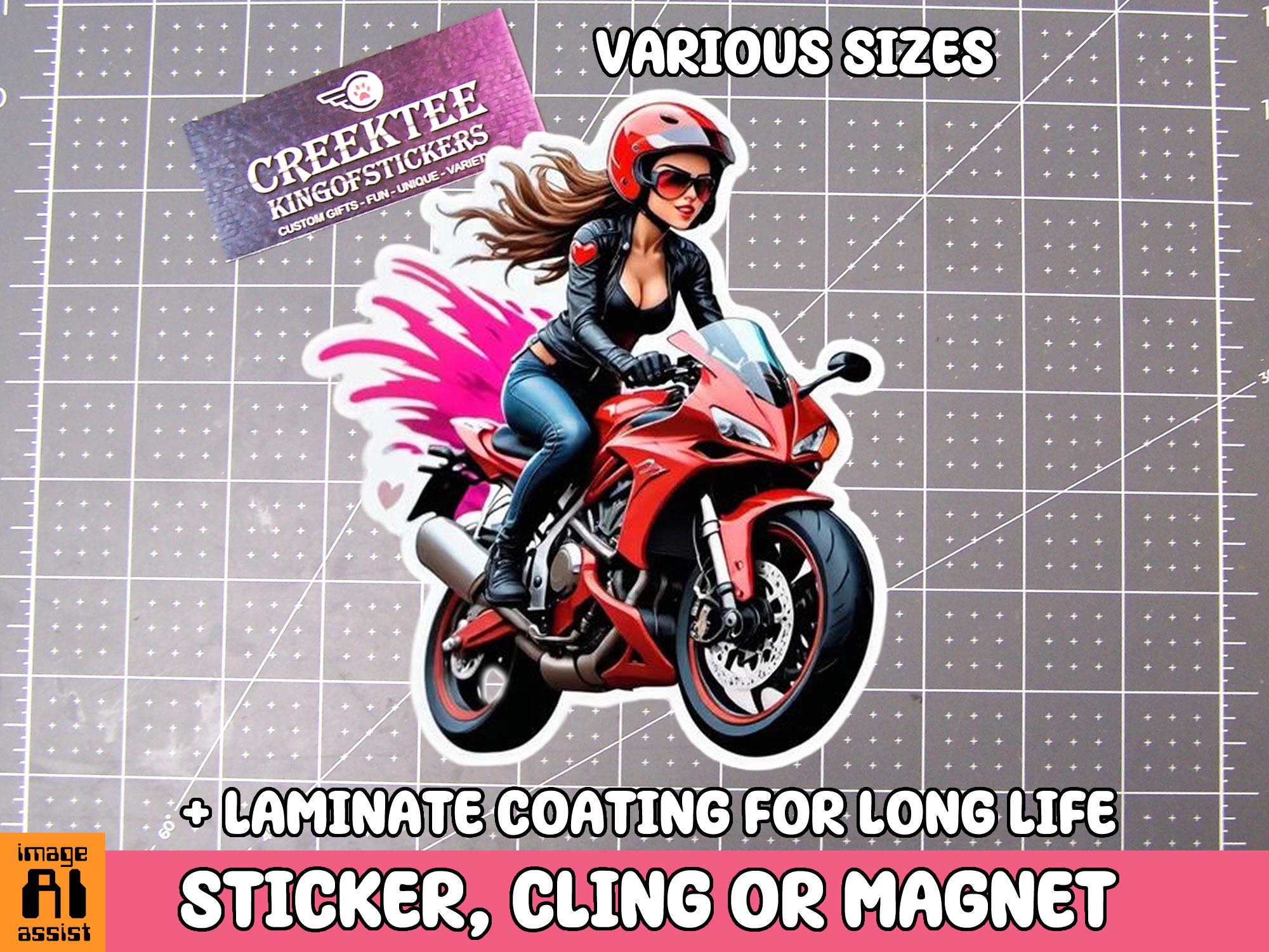 Girl Power Riding Bike Vinyl Sticker, Window Cling or Magnet in UV Laminate Coating