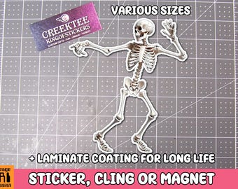 Skelett Sticker Tanzendes Skelett Magnet, Tanzender Skelett Vinyl Aufkleber, Magnet oder Cling in Verschiedenen Größen, Schädel Zeichnung, Laptop Aufkleber