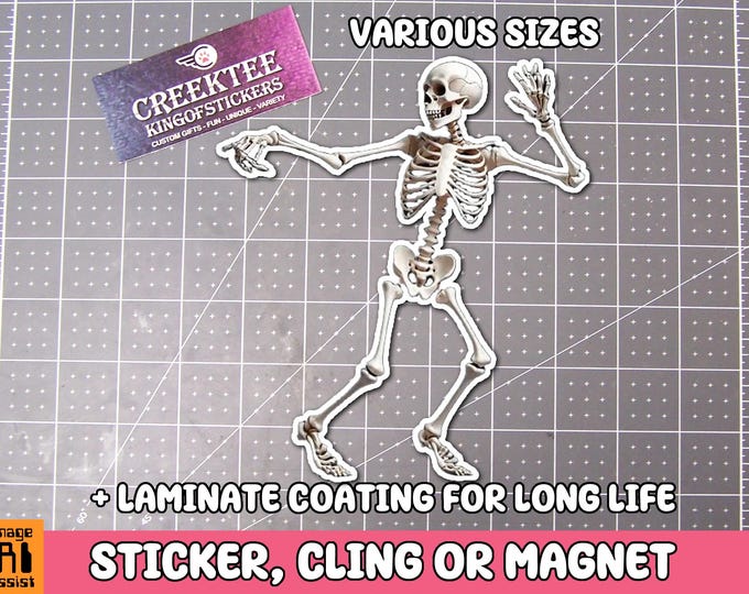 Skeleton Sticker Dancing Skeleton Magnet, dance macabre  Vinyl Sticker, Magnet or Cling in Various Sizes, skull drawing, laptop sticker