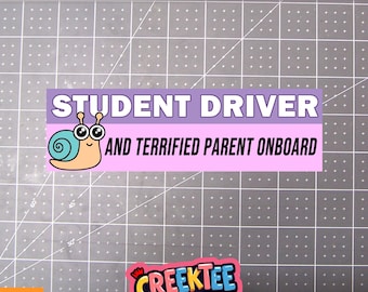 Student Driver and Terrified Parent Onboard Bumper Sticker, Magnet or Window Cling in Various Sizes Choose 10" for Standard Size