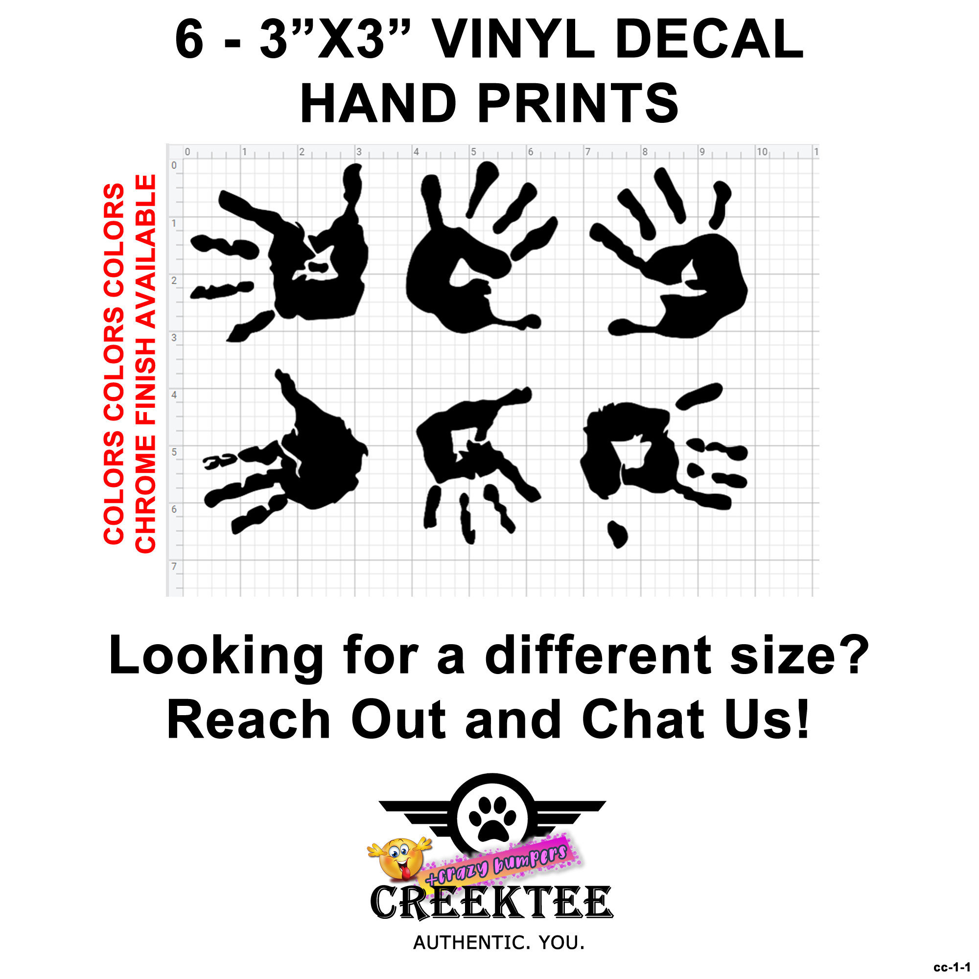 6 Hand Print Vinyl Decals approximate 3 inch by 3 inch per decal also various sizes and colors - colours 6 Hand Print Vinyl Decals approximate 3 inch by 3 inch per decal also various sizes and colors - colours