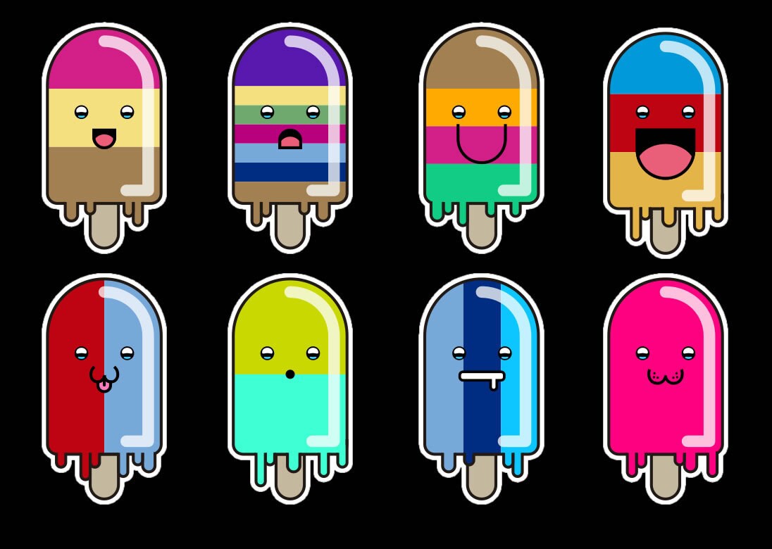 8 Kawaii Popsicle Fudgesicle, Vinyl Premium Stickers or Magnets with UV Premium Laminate Protection see pictures for sizing
