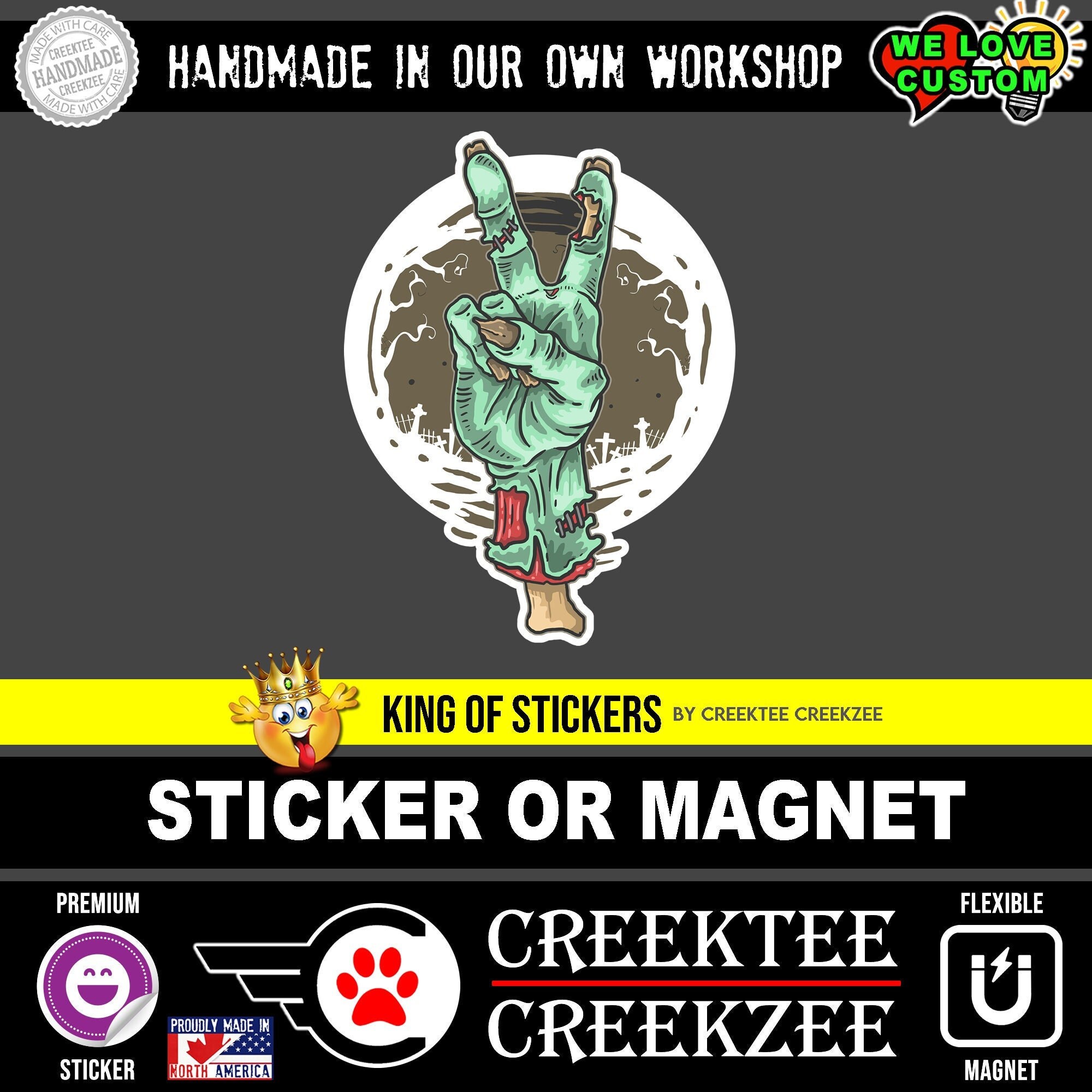 Zombie peace Die-Cut sticker or magnet in various widths, 3