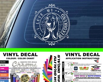I Love My Bloodhound Dog Vinyl Decal Various Sizes and Colors Die Cut Vinyl Decal also in Cool Chrome Colors!