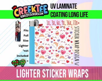 Kawaii Design 3x Lighter Sticker Wraps, OR your photo, text, or images,  bundles available, with laminate coating. 3x, 6x, 9x, 18x, 36+